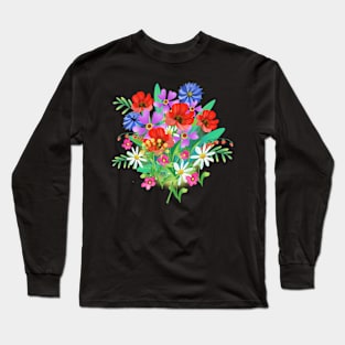 botanical bright multicolor flowers on the theme of ecology Long Sleeve T-Shirt